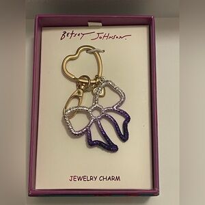 Betsey Johnson Glittery Purple Bow Keychain NIB